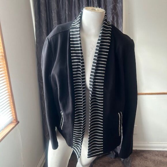 CJ Banks Black/White stripe open blazer, size X/14W - Picture 1 of 5